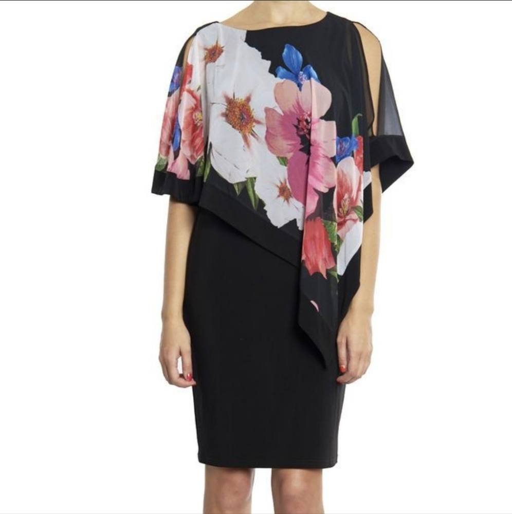 Joseph Ribkoff Floral Chiffon Overlay Dress NWT G100